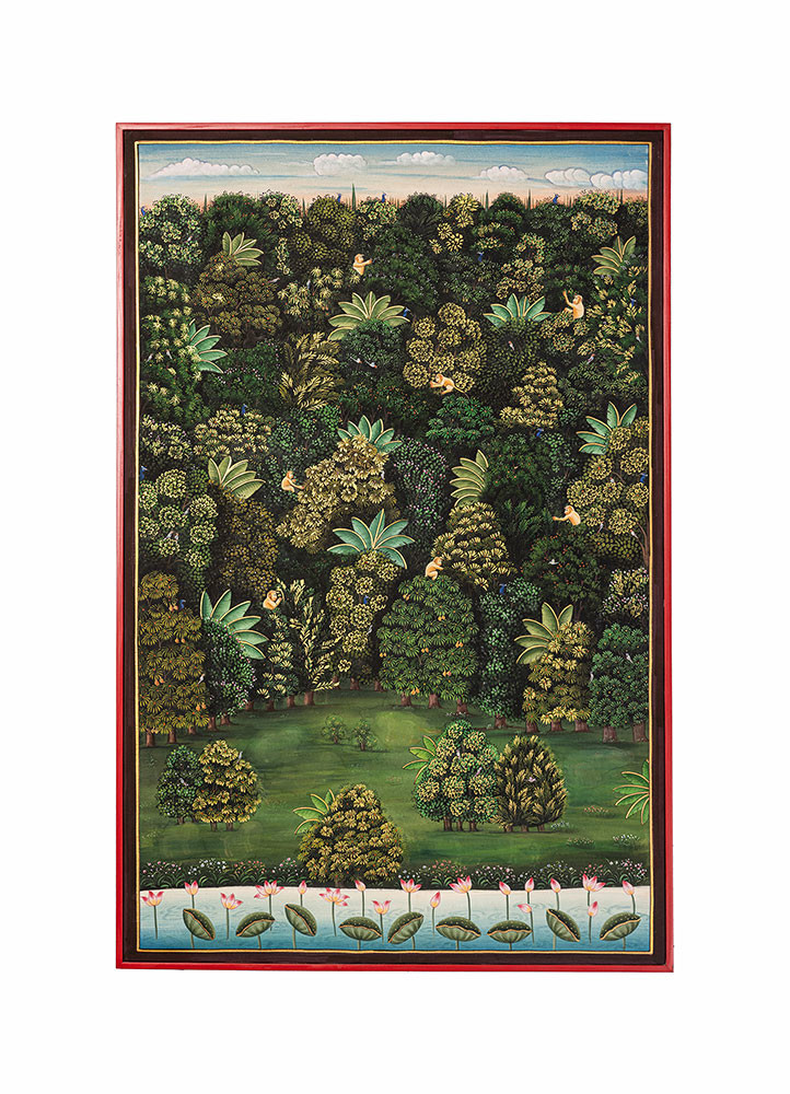 Mystic Vrindavan Canvas vibrant natural pigment colors on cotton cloth Art Work Rug