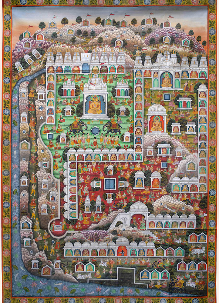 Shatrunjaya Tirth vibrant natural pigment colors on cotton cloth Art Work Rug