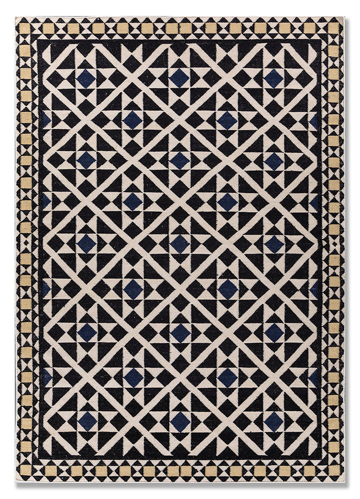 alhambra grey and black wool Flat Weaves Rug - HeadShot
