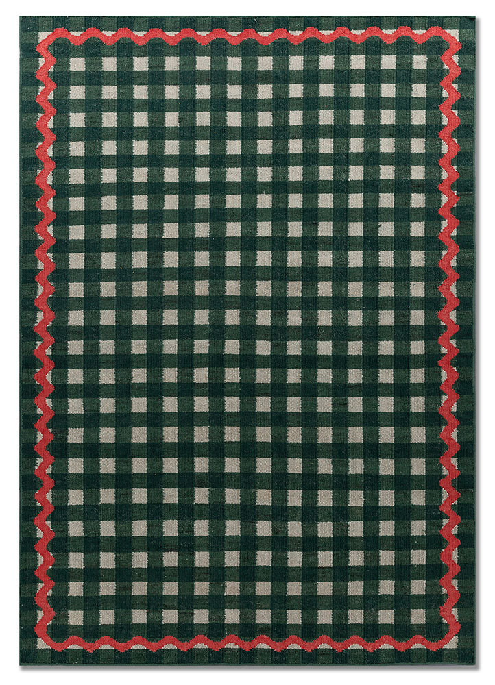  green wool Flat Weaves Rug
