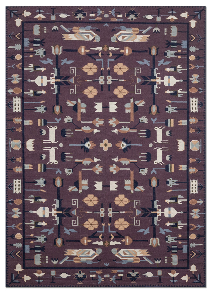  pink and purple wool Flat Weaves Rug