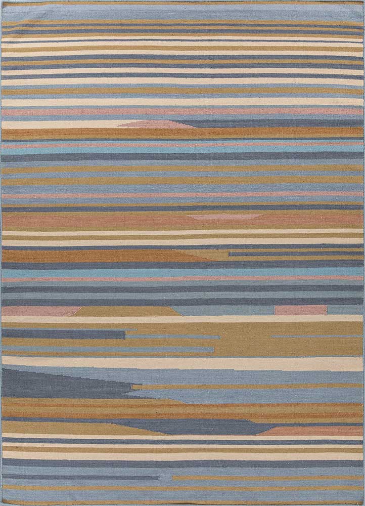 indusbar blue wool and viscose Flat Weaves Rug - HeadShot