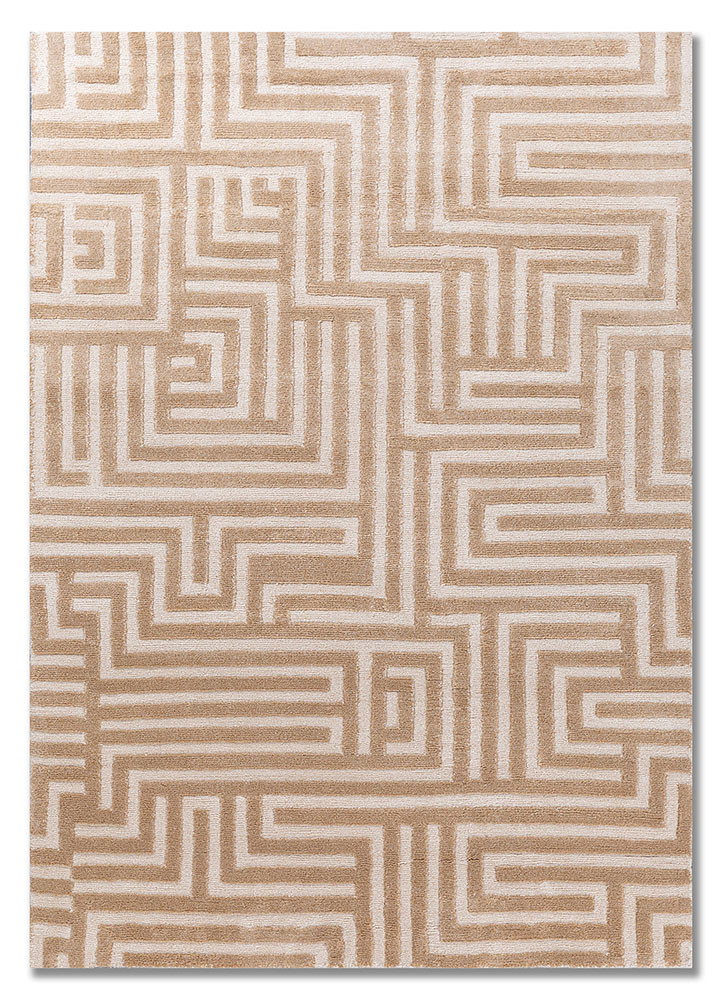  beige and brown acrylic Hand Knotted Rug