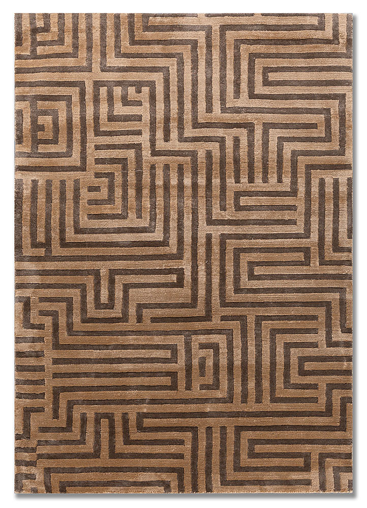  beige and brown acrylic Hand Knotted Rug