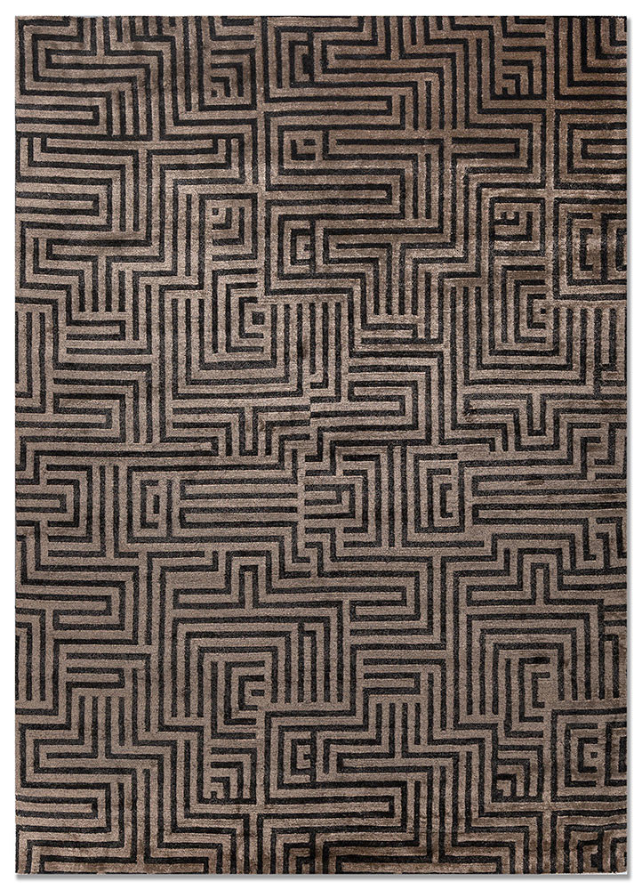  beige and brown acrylic Hand Knotted Rug