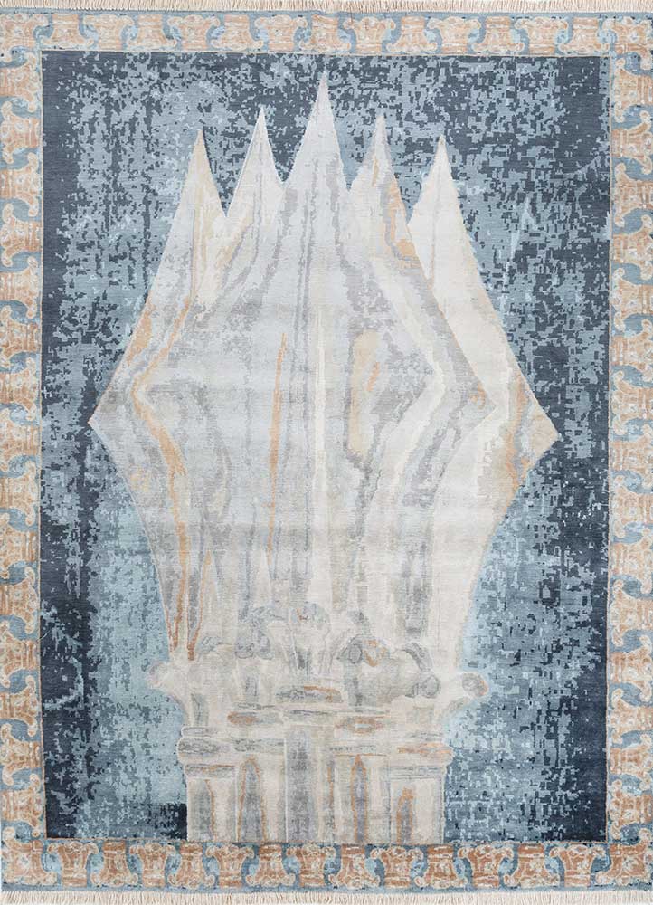 woven gems blue silk Hand Knotted Rug - HeadShot