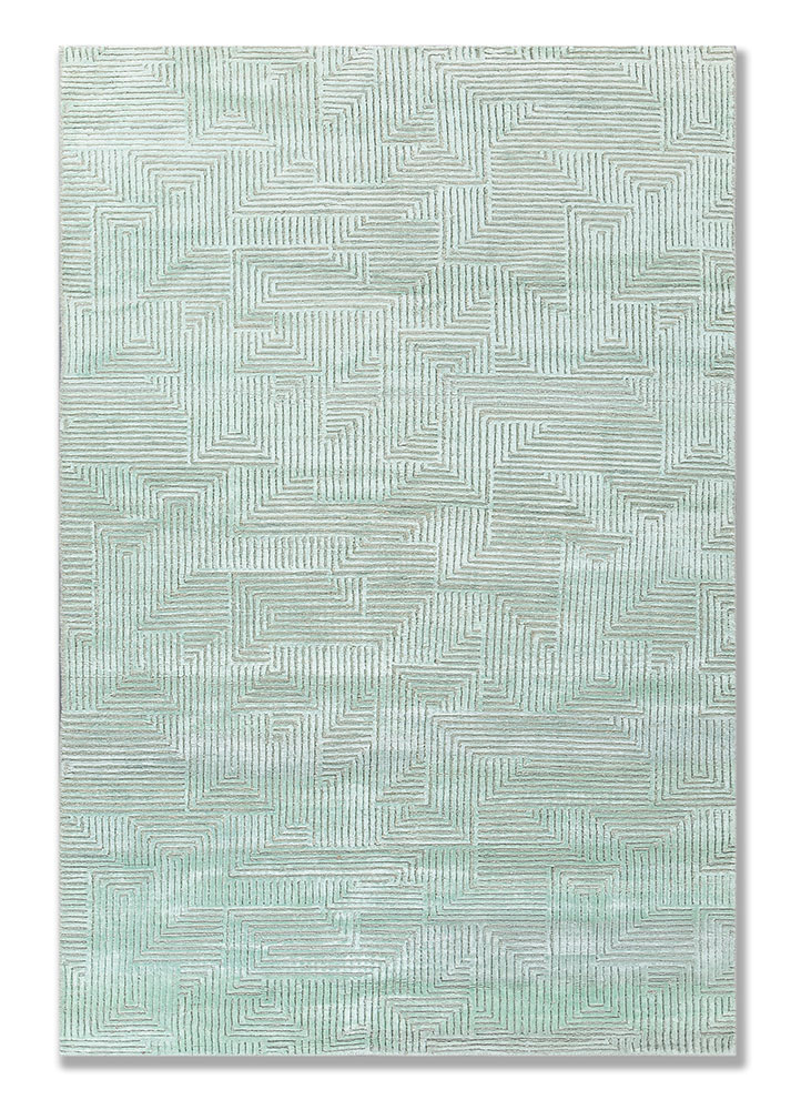 azalea blue wool and bamboo silk Hand Knotted Rug - HeadShot