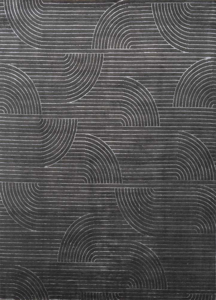 clan grey and black wool and bamboo silk Hand Knotted Rug - HeadShot