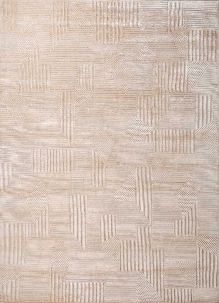  ivory wool and bamboo silk Hand Knotted Rug