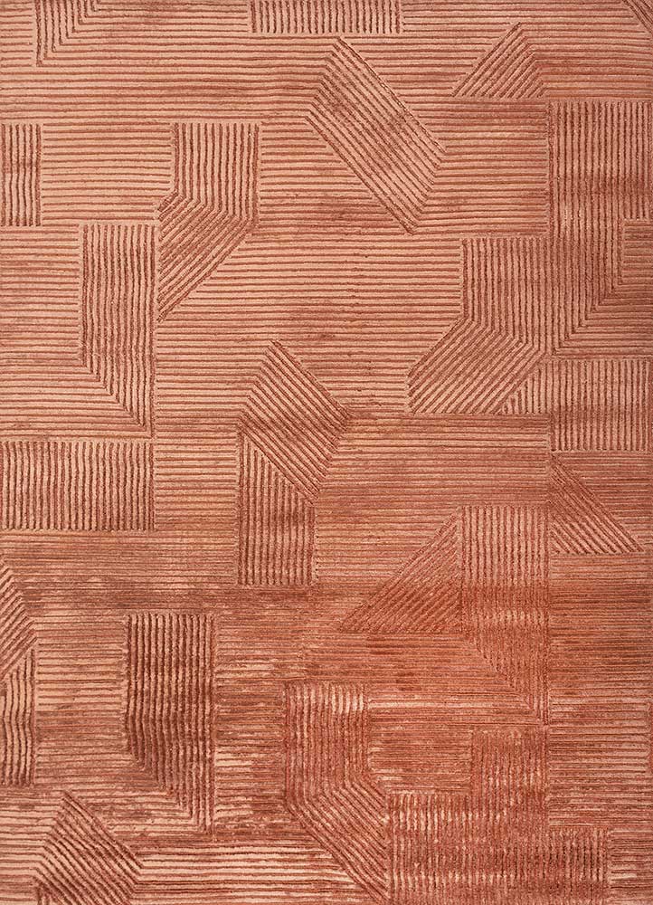  red and orange wool and bamboo silk Hand Knotted Rug