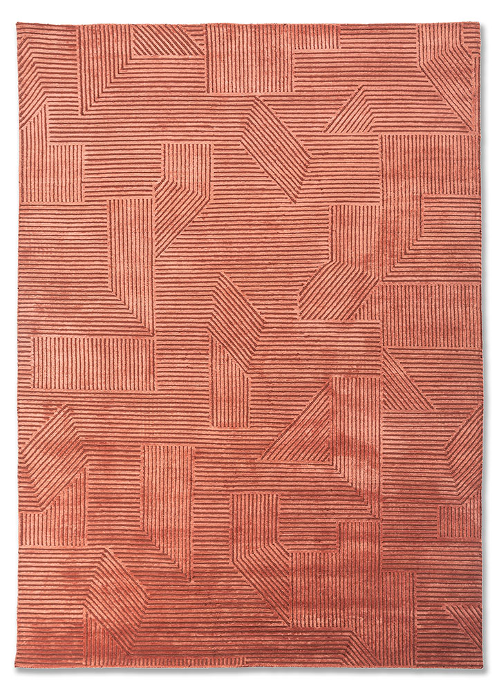 azalea red and orange wool and bamboo silk Hand Knotted Rug - HeadShot