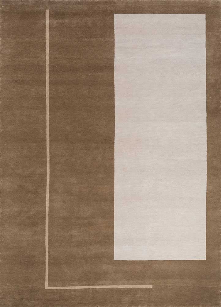  beige and brown wool Hand Knotted Rug