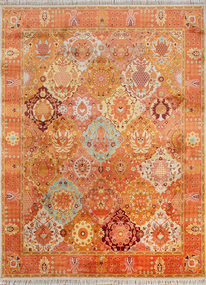  red and orange silk Hand Knotted Rug