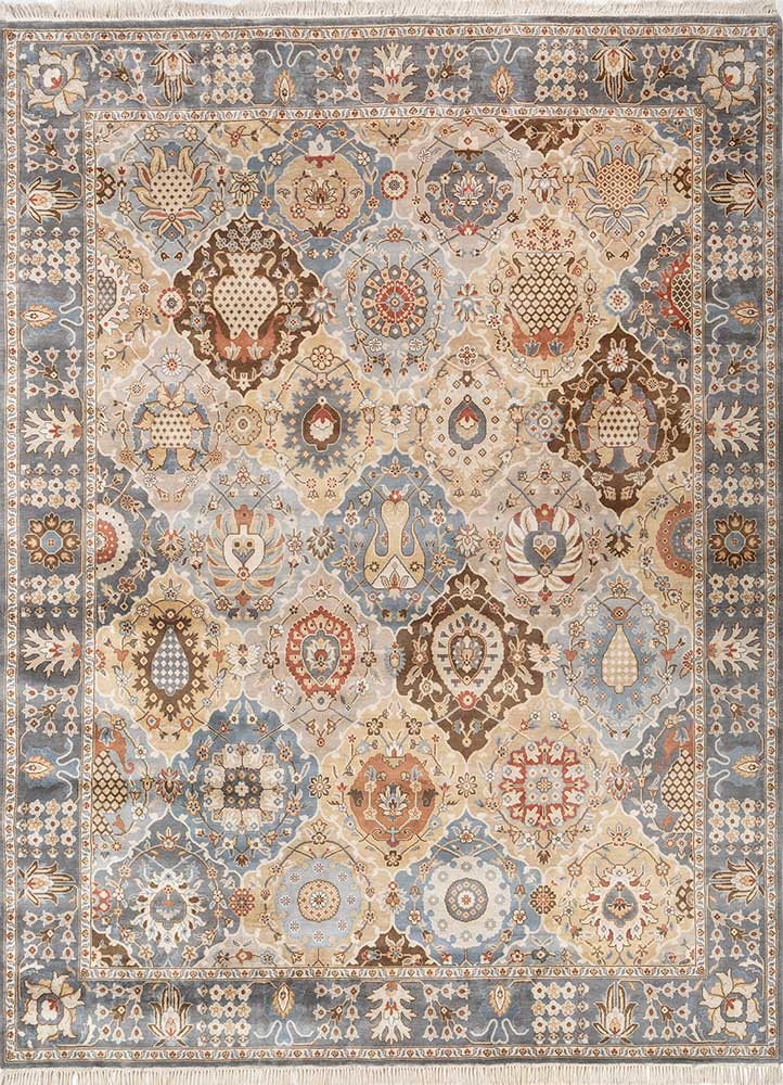 cyanna blue silk Hand Knotted Rug - HeadShot