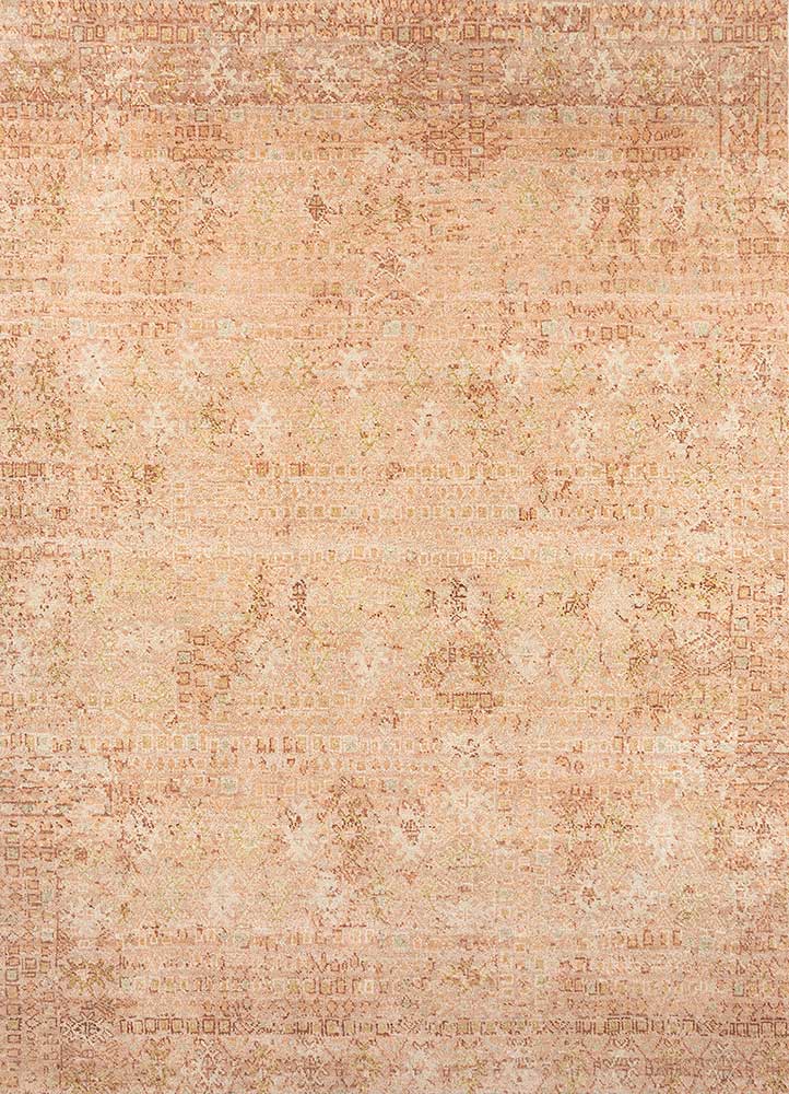 far east red and orange silk Hand Knotted Rug - HeadShot