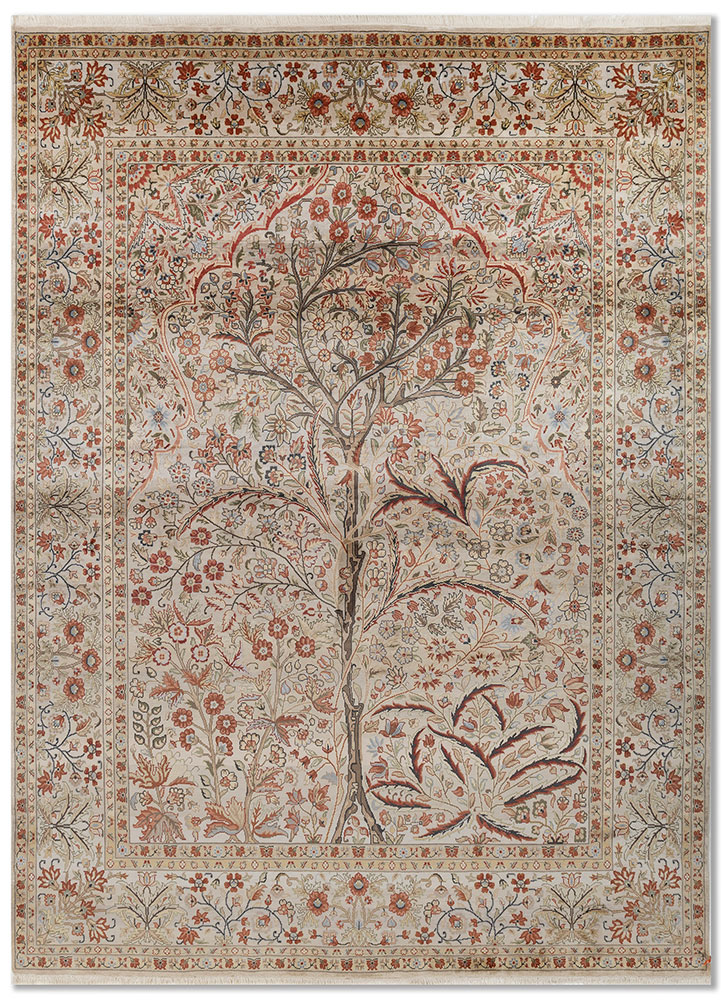 gulmarg ivory silk Hand Knotted Rug - HeadShot