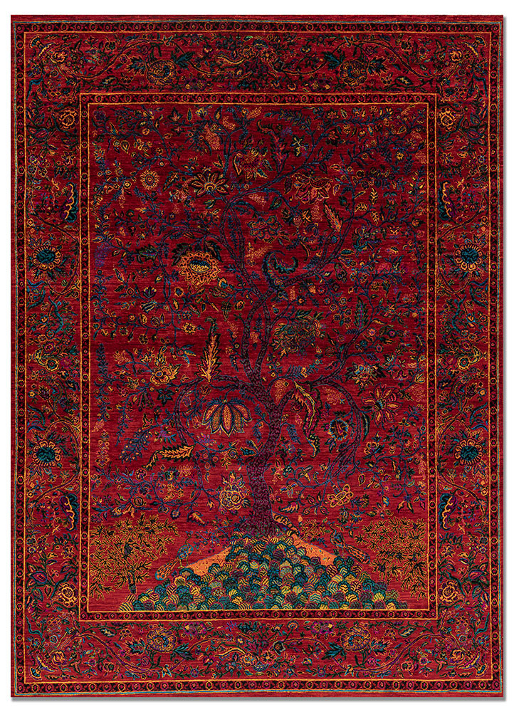  red and orange silk Hand Knotted Rug
