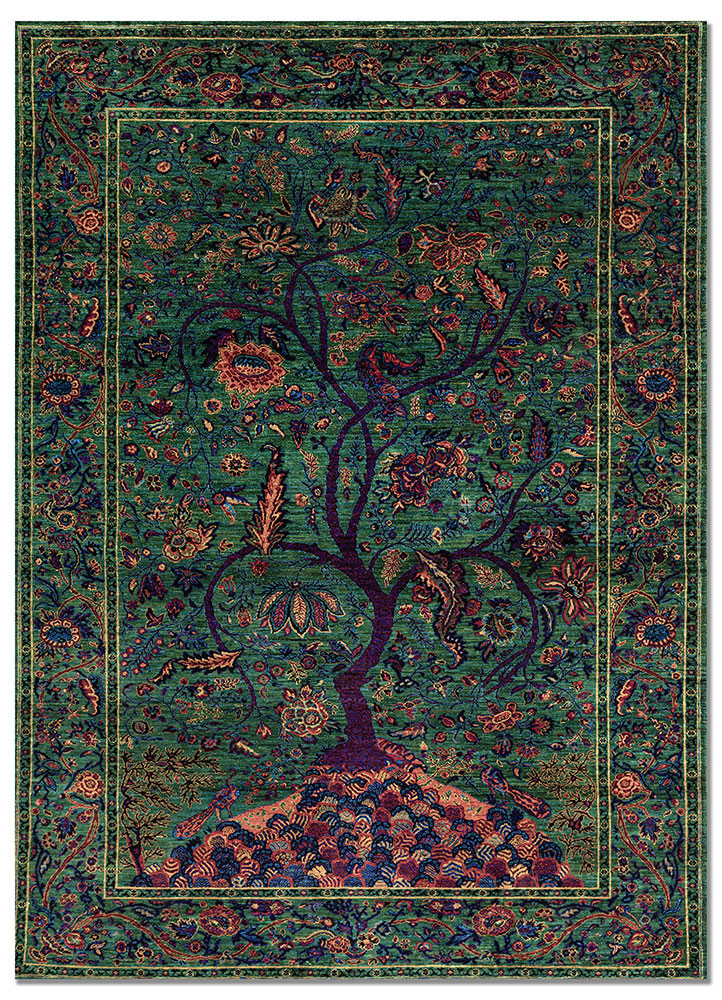  green silk Hand Knotted Rug