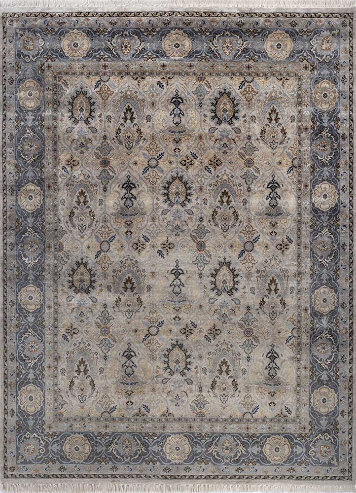 aurora grey and black silk Hand Knotted Rug - HeadShot