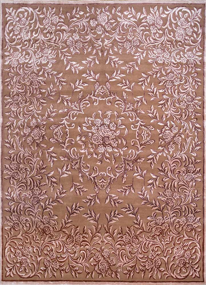  beige and brown wool and bamboo silk Hand Knotted Rug