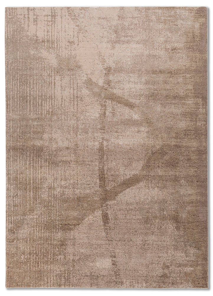 entropy beige and brown wool and bamboo silk Hand Knotted Rug - HeadShot