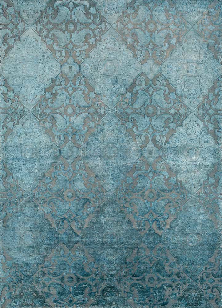  blue wool and bamboo silk Hand Knotted Rug