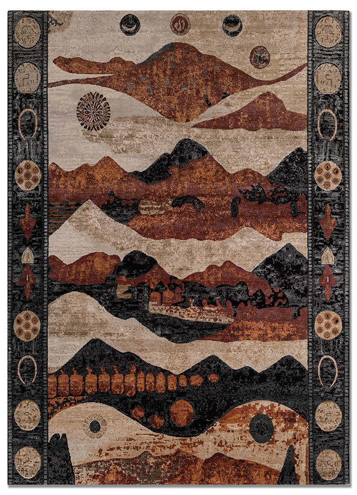 The Edge of the Plain beige and brown wool and bamboo silk Hand Knotted Rug