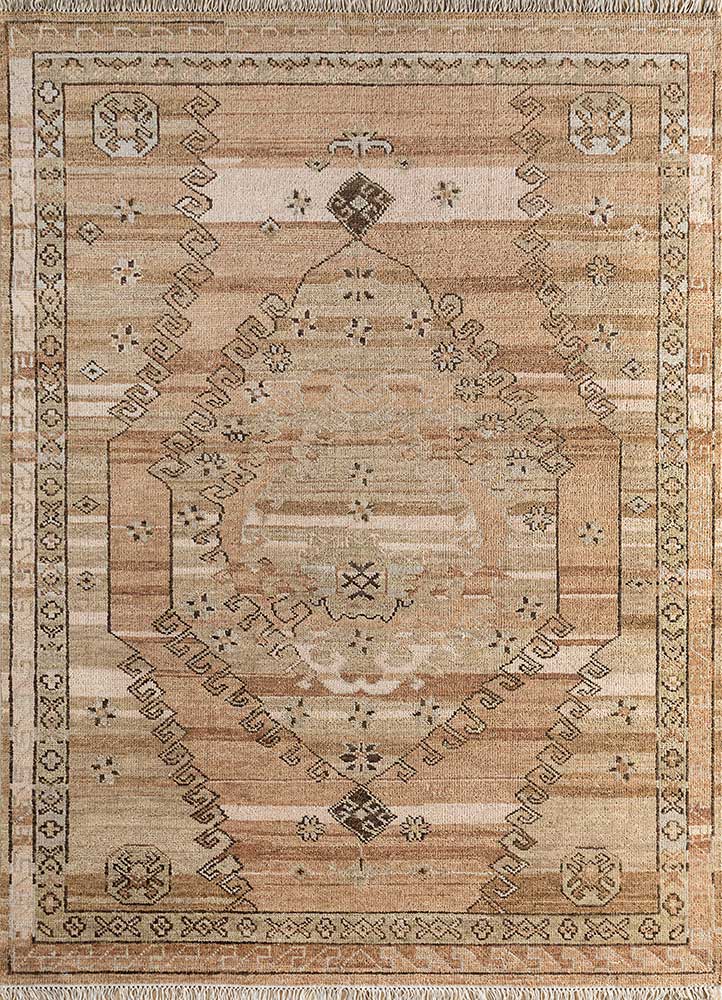 savana beige and brown wool Hand Knotted Rug - HeadShot