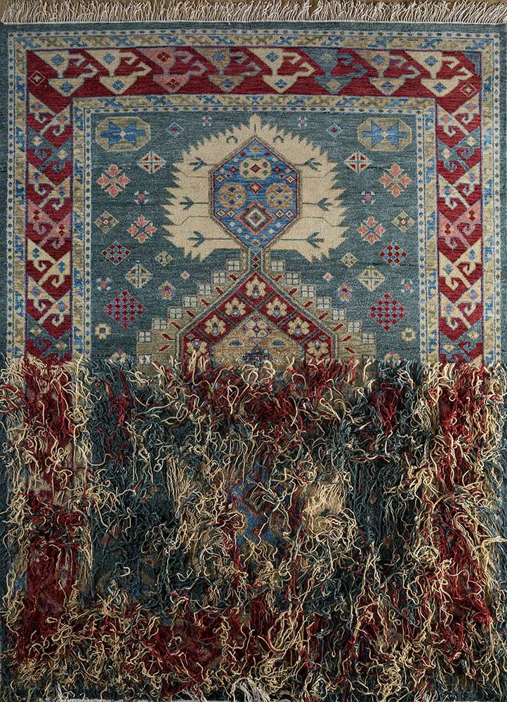  blue wool Hand Knotted Rug