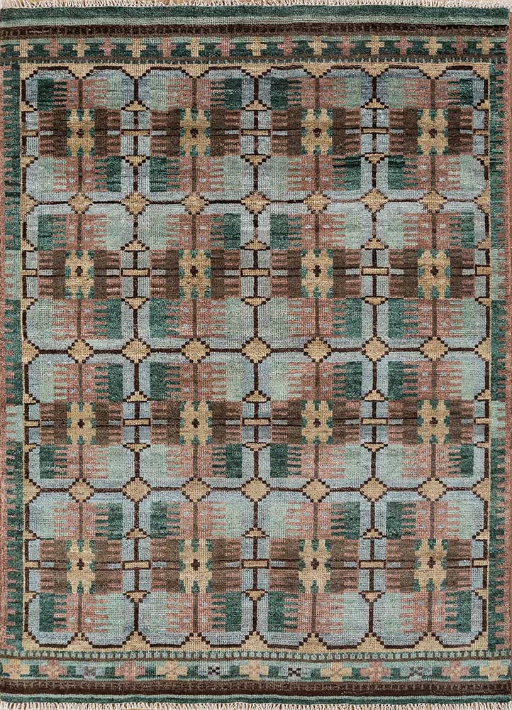 savana blue afghan wool Hand Knotted Rug - HeadShot