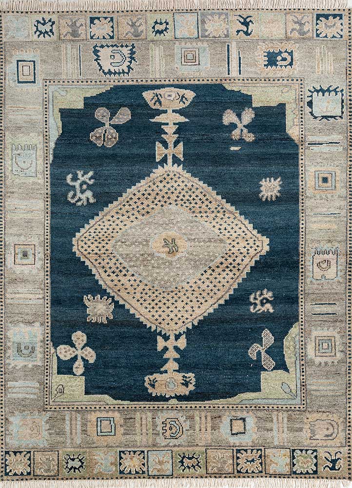 thyme blue wool Hand Knotted Rug - HeadShot