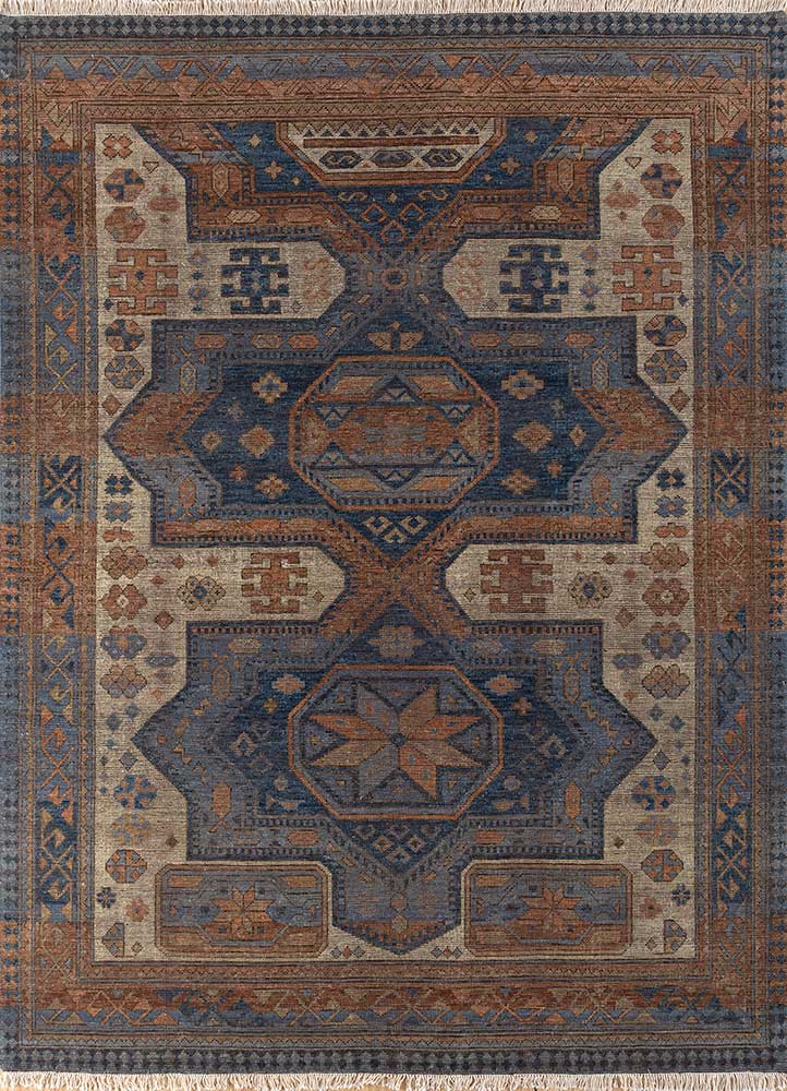 savana blue wool Hand Knotted Rug - HeadShot