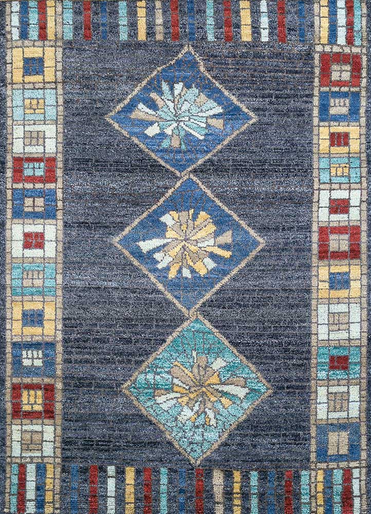 clan multi afghan wool Hand Knotted Rug - HeadShot