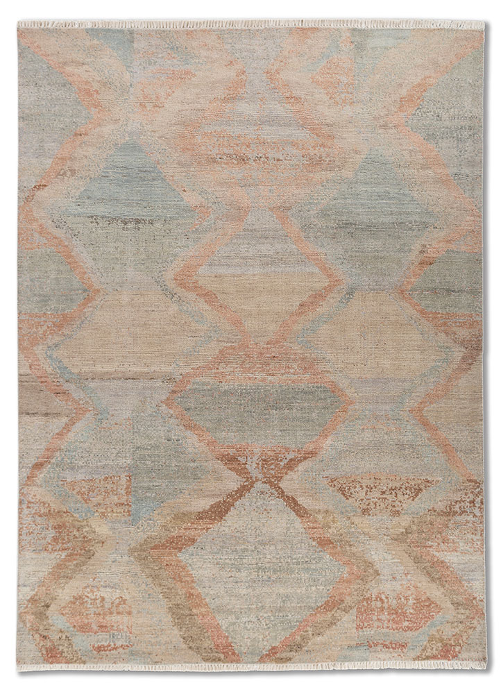  beige and brown wool Hand Knotted Rug