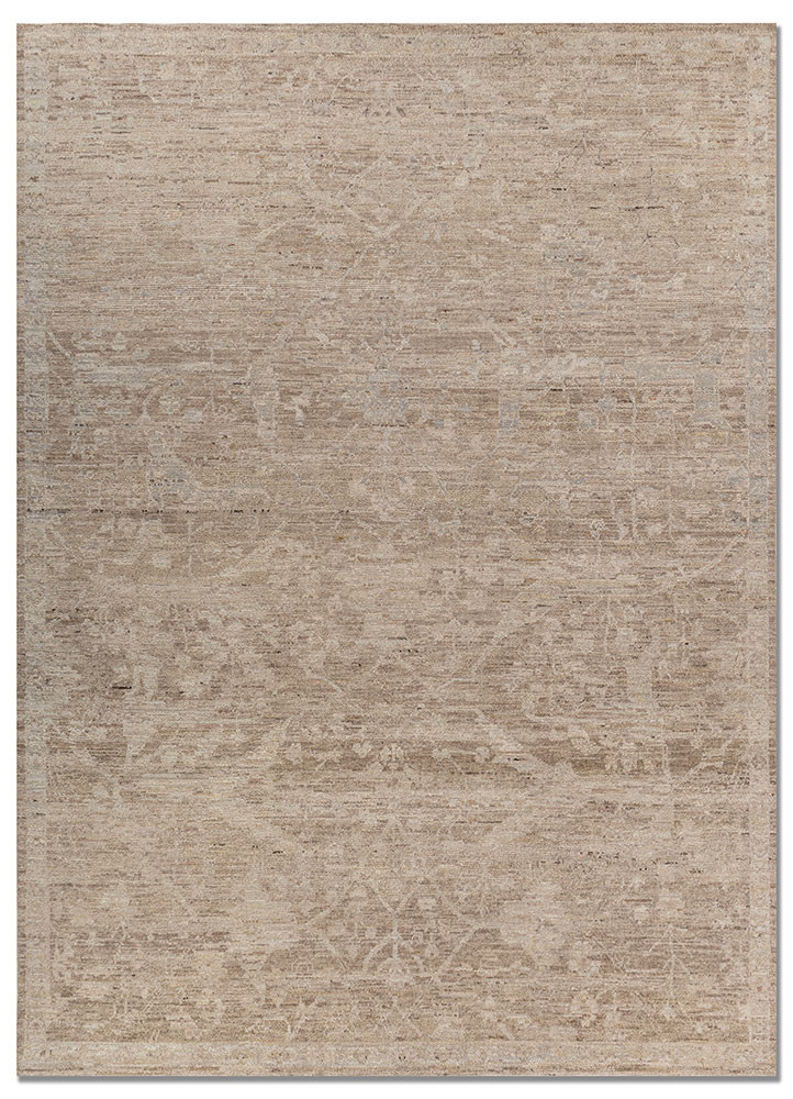  beige and brown wool Hand Knotted Rug