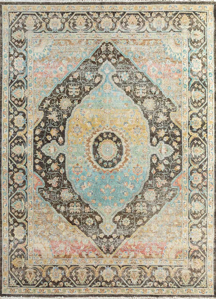  beige and brown wool Hand Knotted Rug