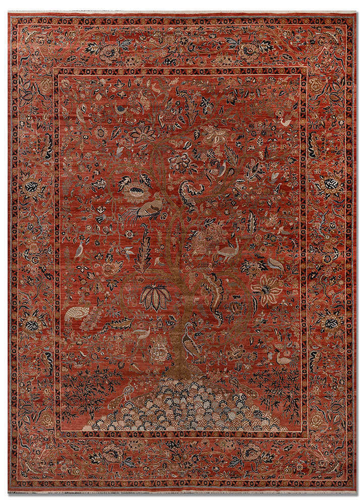 aprezo red and orange wool Hand Knotted Rug - HeadShot