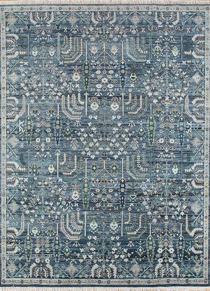 erbe blue wool Hand Knotted Rug - HeadShot