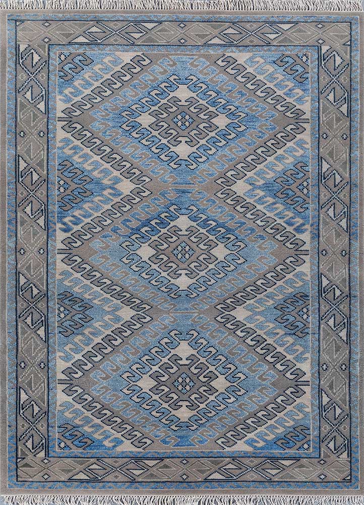 savana blue wool Hand Knotted Rug - HeadShot