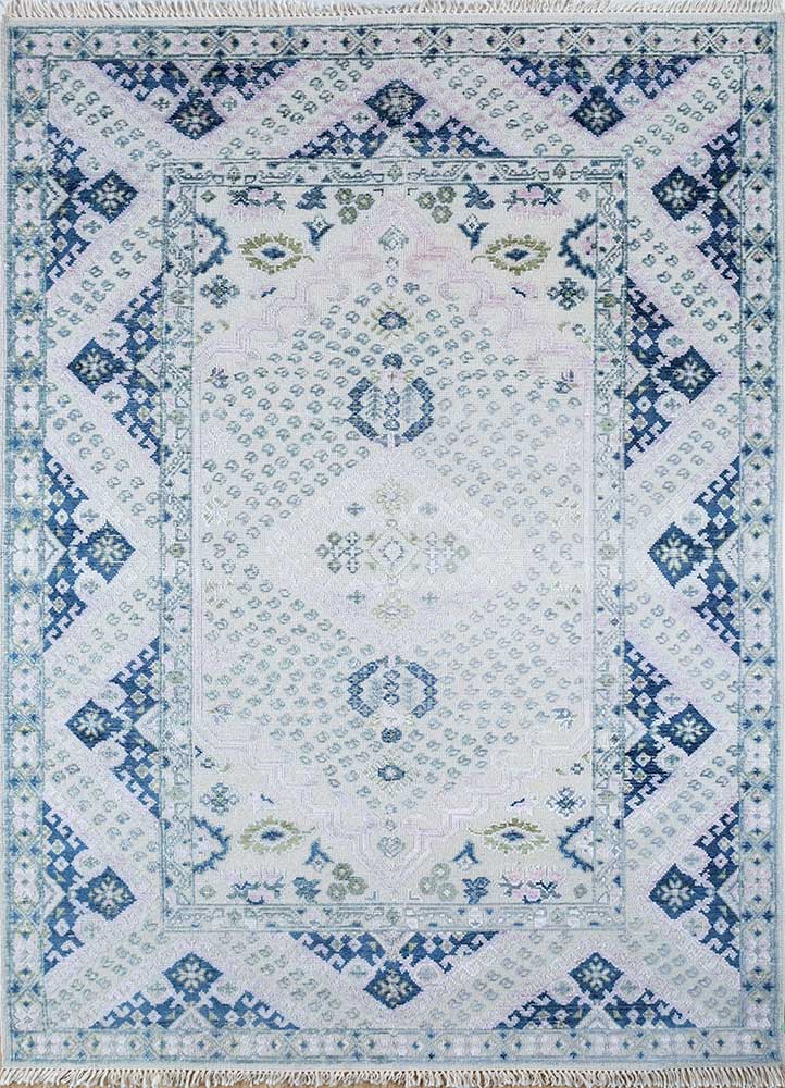 cyanna blue wool and silk Hand Knotted Rug - HeadShot