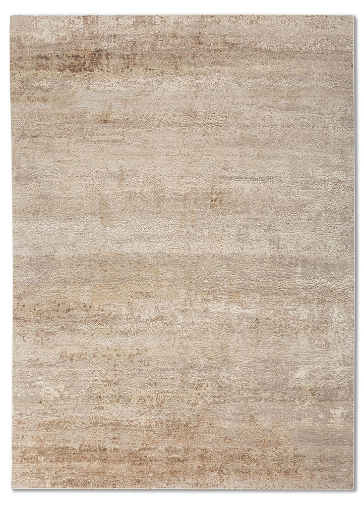  ivory wool and silk Hand Knotted Rug