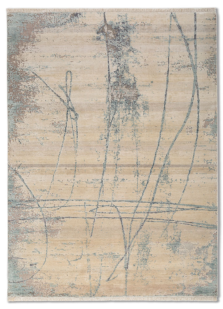  ivory wool and silk Hand Knotted Rug