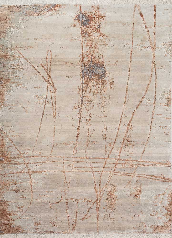  ivory wool and silk Hand Knotted Rug