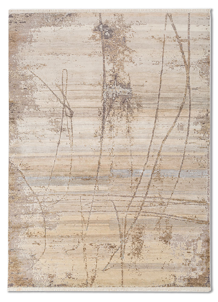  ivory wool and silk Hand Knotted Rug