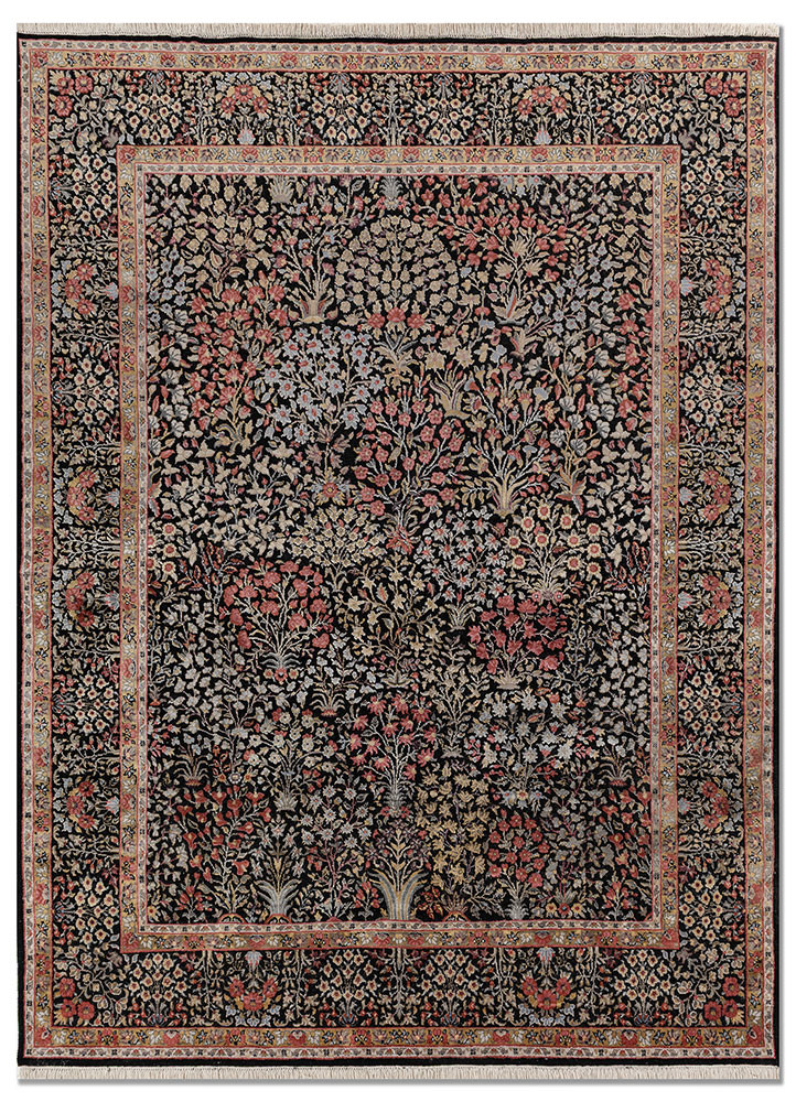  grey and black wool and silk Hand Knotted Rug