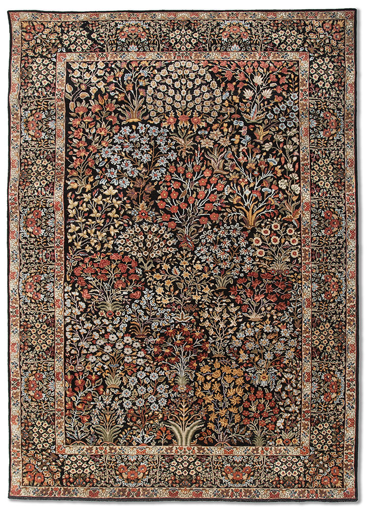 aprezo grey and black wool and silk Hand Knotted Rug - HeadShot