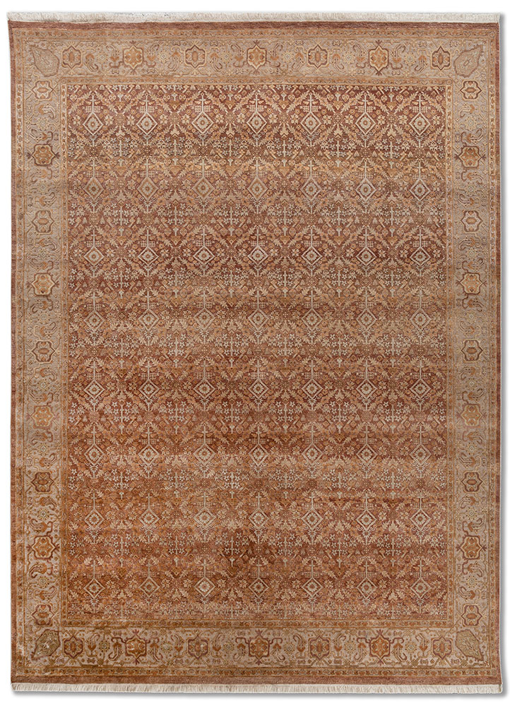  red and orange wool and silk Hand Knotted Rug