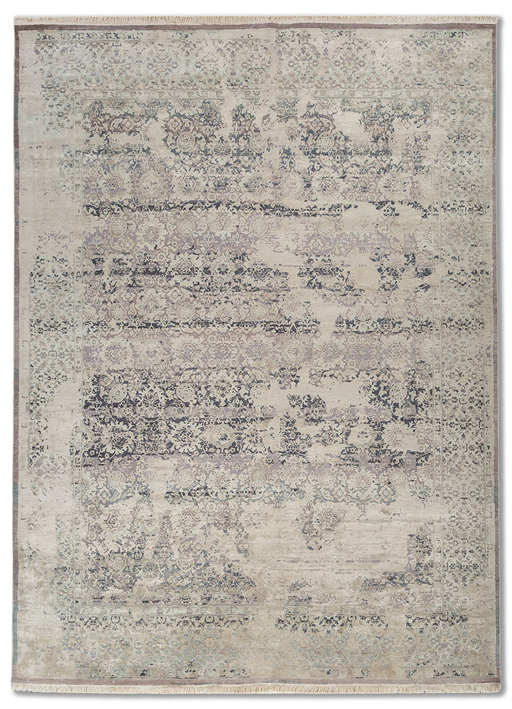 far east blue wool and silk Hand Knotted Rug - HeadShot