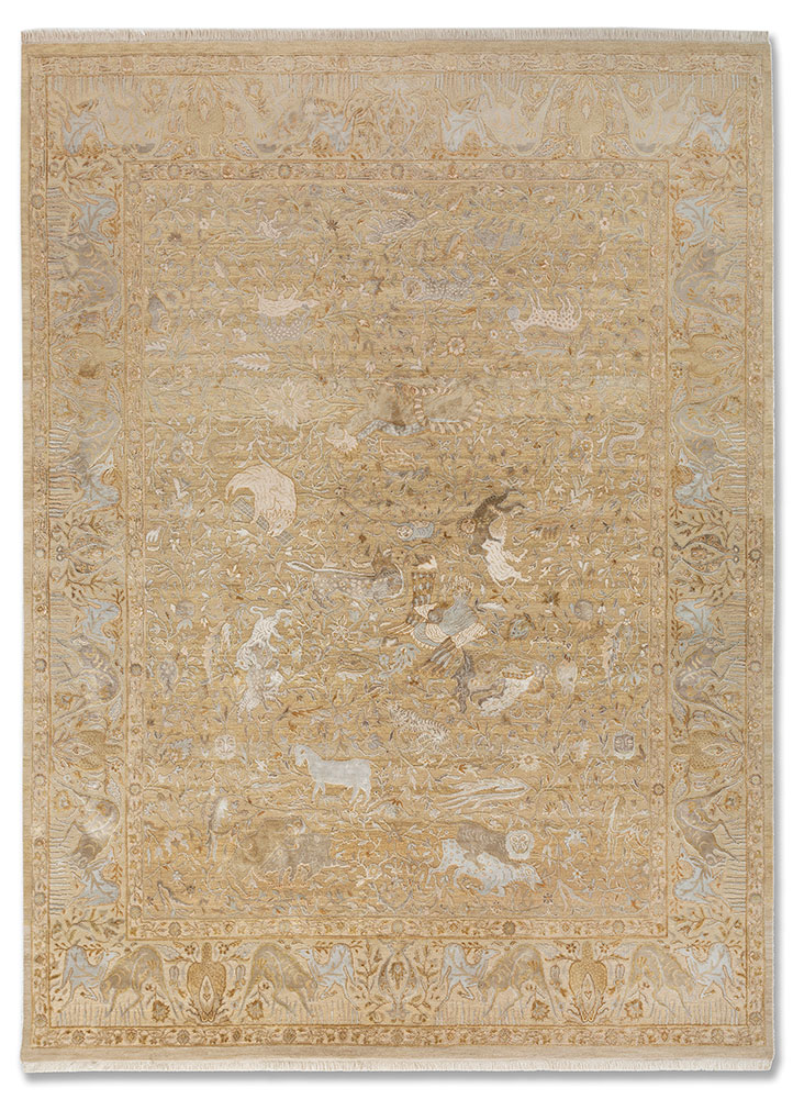 aprezo gold wool and silk Hand Knotted Rug - HeadShot