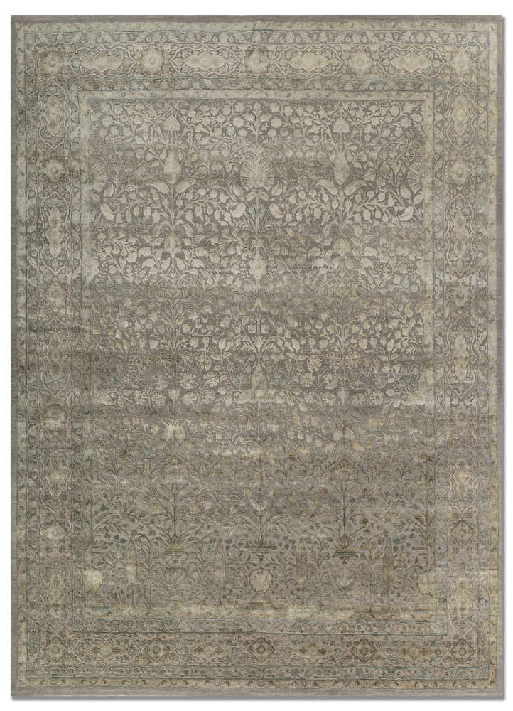  blue wool and silk Hand Knotted Rug